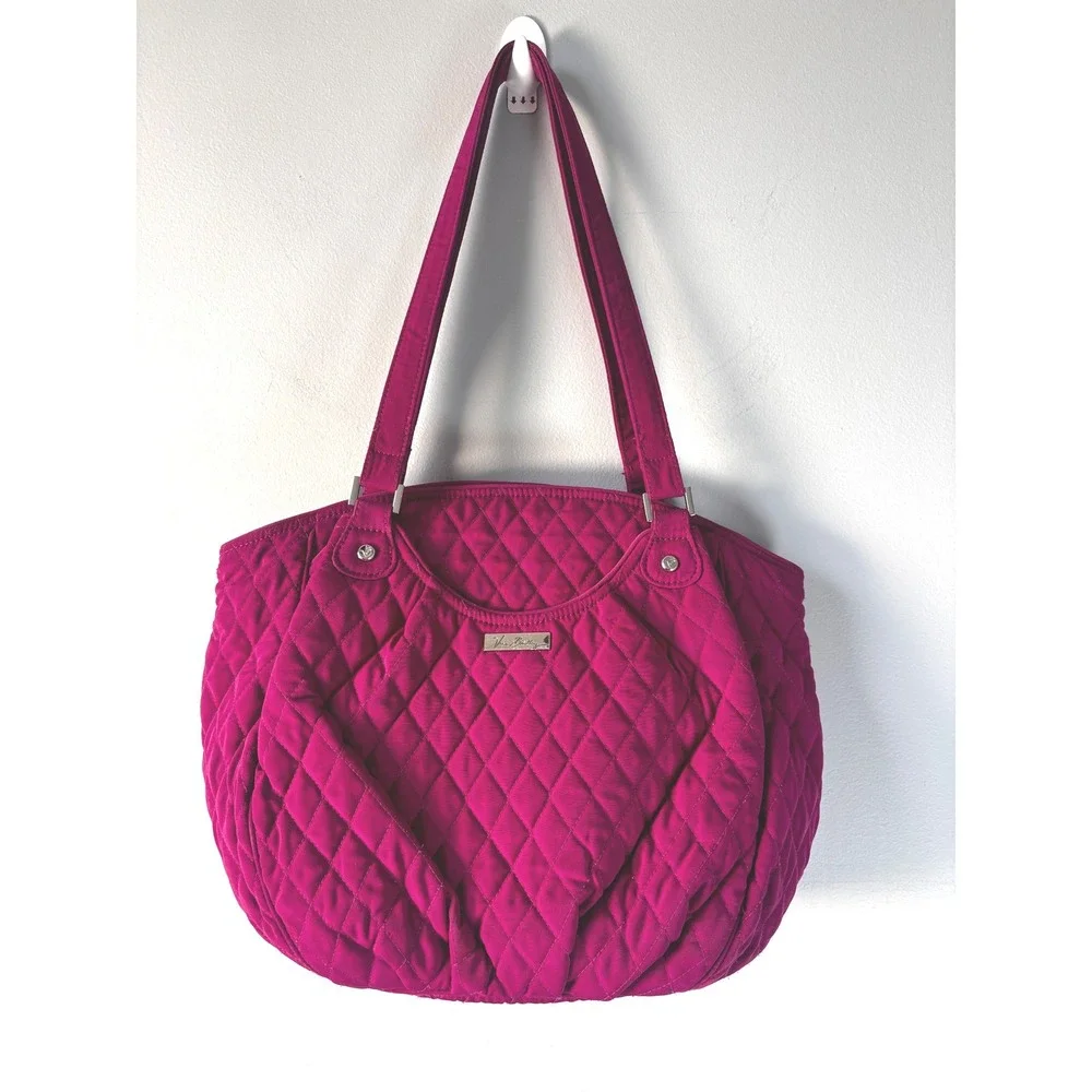 Vera Bradley Quilted Microfiber Tote Bag Magenta Berry Pink Pocketbook Purse